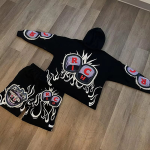 Conjuntos Deportivos de Verano con Sudadera con Cordón y Pantalones Cortos para Correr |   Conjuntos Cortos de Verano Personalizados para Gimnasio, Ligeros, de Algodón y Poliéster - Product Image 1