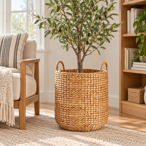 Customizable Eco-Friendly <b>Water</b> <b>Hyacinth</b> Circle Woven <b>Storage</b> <b>Basket</b> with Handles for Laundry and Home Organization Wholesale - Product Image 6