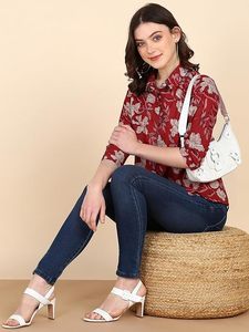 Maaesa Camisa de mujer con estampado floral de algodón, cuello abotonado, mangas 3/4, informal, de oficina, sencilla, de corte regular - Product Image 3