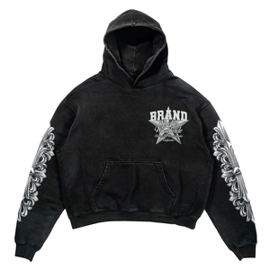 Sudadera con Capucha Oversize para Hombre, 100% Algodón, Estilo Urbano, con Bolsillo Frontal y Diseño Estampado Plateado, Venta al Por Mayor a Nivel Mundial - Product Image 2