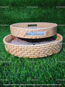 Aarzoo Luxe - Juego de Bandejas de Servir de Ratán con Incrustaciones de Nácar, Artesanía India Hecha a Mano, Lujo Asequible para la Hora del Té y la Recepción de Invitados - Product Image 3