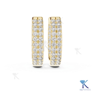 Lab Grown CVD HPHT Diamond Double Row Pave Huggie <b>Hoop</b> <b>Earrings</b> 14K 18K <b>Solid</b> Gold Fine Women Jewelry - Product Image 2