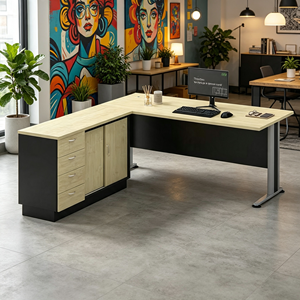 Escritorio de Oficina Moderno en Forma de L con Gabinete de Almacenamiento, Escritorio Independiente para Computadora, Material de Aglomerado de Melamina, para Oficina Comercial u Hospitalaria - Product Image 1