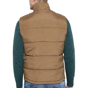 Gilet matelassé pour homme, col montant, fermeture éclair, coupe-vent, veste décontractée, rembourrage en polyester, couleur unie, veste d'automne, doudoune - Product Image 5