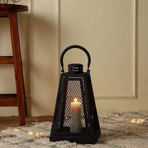 Black Metal Rectangular Lantern <b>Candle</b> <b>Holder</b> Home Decoration Durable Outdoor Indoor Use - Product Image 1