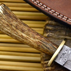 Couteau de chasse en acier Damas, couteau à dépecer, manche en acier au carbone, étui en cuir, couteau tactique portable à lame fixe pour la chasse, DIY - Product Image 3