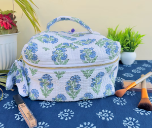 Indian Handmade Pure Cotto Quilted Vanity Bag Large Capacity Women's Travel Cotton Makeup Cosmetic Bag Quilted Cosmetic Pouch - Product Image 3