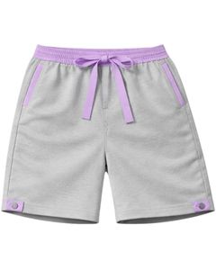 Customized Men <b>Light</b> Gray Sleeveless Tank Top And Shorts Set Casual Summer Cotton Outfit Purple Trim Drawstring Two Piece Set - Product Image 4