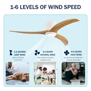 Ventilatore da Soffitto con Pale in Legno Massello da 52 Pollici, Telecomando, Luce, Motore Silenzioso Reversibile a 6 Velocità per Patio, Soggiorno, Camera da Letto - Product Image 6