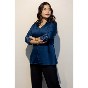 Camisa Azul de Algodón Giza para Mujer, Prenda Elegante de Primera Calidad, Venta al Por Mayor - Product Image 5