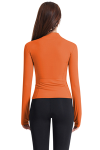 Camiseta Deportiva de Yoga para Mujer, Manga Larga, Cuello Alto con Cierre, Elástica, Lisa, para Entrenamiento - Product Image 2