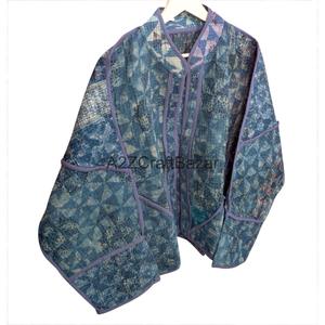 Veste courte matelassée Kantha indienne à imprimé floral, manches classiques, 100 % coton écologique, pour l'hiver - Product Image 2