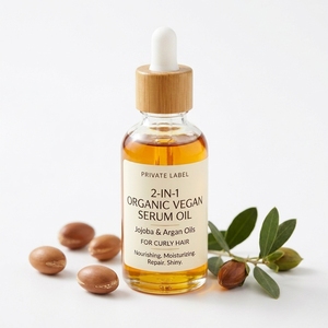 Aceite de Suero Vegano Orgánico 2 en 1 Personalizable de Marca Privada con Aceites de Jojoba y Argán para Cabello Rizado - Nutritivo, Hidratante, Reparador y Brillante - Product Image 1