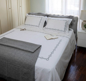 Parures de draps plats en coton 100% brodé à motif géométrique, style européen-américain, pour la maison, lavables en machine, vente en gros - Product Image 1