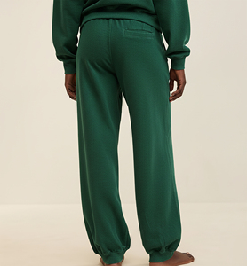 Pantalon de survêtement en velours côtelé vert pour homme, taille élastique, poches latérales, décontracté, mi-saison, tricoté, avec logo sur la jambe droite - Product Image 2