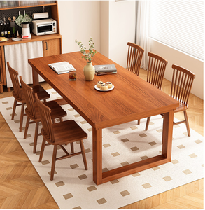 Solid Wood Modern Minimalist Rectangle Dining <b>Table</b> with Box Frame <b>Legs</b> and 4 Matching Chairs for Dining Room Hotel Apartment - Product Image 2