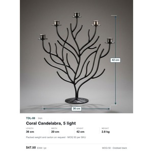 Hand Bent Iron 5-Light Coral Branch <b>Candelabra</b> Oxidised <b>Black</b> Metal Candle Holder Wholesale Home Decor - Product Image 5