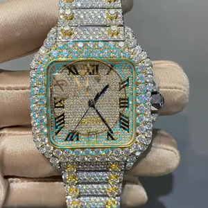 Reloj Mecánico Cuadrado Premium con Incrustaciones de Diamantes, Correa de Acero Inoxidable, Esfera con Números Romanos, Tono Dorado, Visualización de Fecha, Reloj de Pulsera Hip Hop para Hombre - Product Image 1