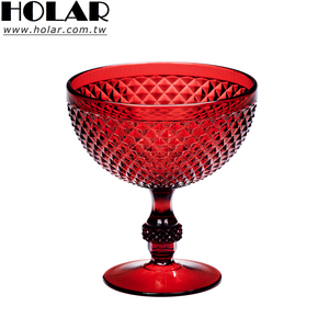 [Holar] Tazón de Postre Rojo de Plástico con Diseño de Diamantes Vintage, Hecho en Taiwán, con Tallo Corto, para Cafetería, Restaurante, Buffet - Product Image 1