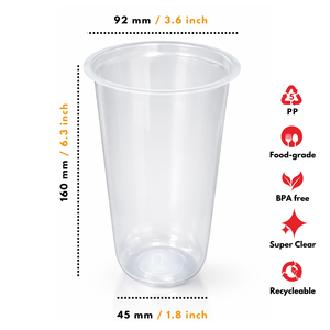 Vaso de polipropileno PP de grado alimenticio, estético, en forma de U, de 7 gr, 22 onzas, para cafetería, hecho en Indonesia. - Product Image 2