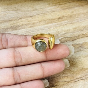 Premium Look Gold Plated Brass Labradorite <b>Ring</b> Modern Style Open Band <b>Statement</b> <b>Ring</b> Wholesale Handmade Fashion <b>Ring</b> For Women - Product Image 6