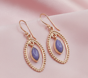Pendientes Colgantes Hechos a Mano de Plata de Ley 925 con Charoita, Estilo Marquesa, Bohemio Vintage, Regalo de Joyería Elegante de Diseñador para Mujer/Mamá - Product Image 3