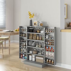 Armadio per dispensa da cucina moderno a 2 porte 41 \ "in scaffalatura grigia a 5 livelli con 12 portaspezie regolabili - Product Image 2