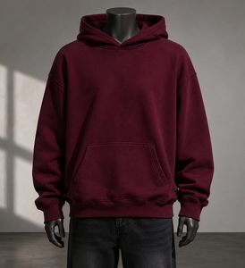Sweat à capuche oversize pour homme en polaire polyester épais de qualité supérieure, couleur bordeaux, avec poche kangourou, imprimé numérique - Product Image 2
