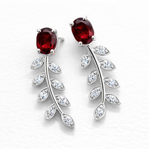 Boucles d'oreilles pendantes tendance pour femme en argent sterling fin plaqué rhodium, ornées de zircon cubique grenat en forme de feuille, idéales pour anniversaire et fiançailles - Product Image 2
