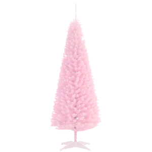 Albero di Natale Artificiale Sottile Rosa da 210 cm con 294 Punte Realistiche e Supporto in Plastica per Decorazioni - Product Image 1