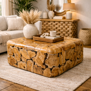 Mesa de Centro ARTERRA de Lujo Hecha a Mano con Cubos de Raíz de Teca Rústica - Muebles Ecológicos y Duraderos para Sala de Estar - Product Image 2