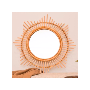 Handmade Oval Rattan <b>Frame</b> Wall <b>Mirror</b> Natural Woven Bohemian Design 99 <b>Gold</b> Data Bella Home Decor - Product Image 1