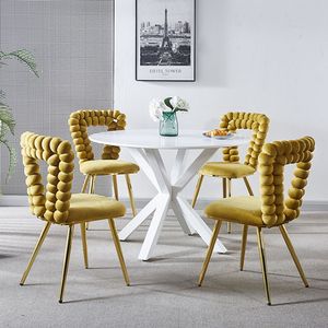 Set di 4 Sedie da Pranzo Moderne in Oro Giallo con Schienale Confortevole e Cuscini Morbidi, Gambe in Tubo di Ferro per Sala da Pranzo - Product Image 5