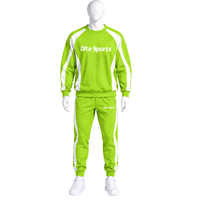 Ensemble de survêtement vert lime unisexe, sweat-shirt à col rond et pantalon de jogging, avec bande contrastante, pour le sport, l'entraînement, les loisirs et les activités athlétiques