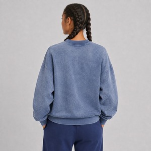 Sweat-shirt oversize pour femme, coupe épaule tombante, délavé à l'acide, personnalisé, été, couleur unie, polyester/coton, anti-boulochage - Product Image 3