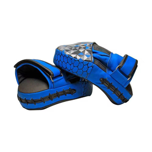 Mitaines de boxe à motif hexagonal bleu, en cuir et polyester, respirantes et durables, pour l'entraînement au MMA et au kickboxing - Product Image 1