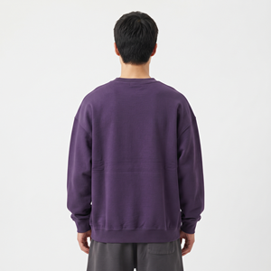 เสื้อสเวตเชิ้ตคอกลมผ้าฝ้ายคุณภาพสูงสำหรับผู้ชาย สีม่วงล้วน ปักโลโก้ได้ ทรงโอเวอร์ไซส์ หนานุ่ม - Product Image 2