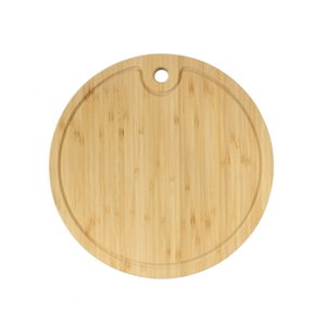 Planche à découper ronde en bambou avec rainure pour jus et coupelle à sauce, planche de service en bambou naturel multi-usages, fabriquée au Vietnam - Product Image 1