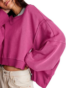 Sudadera Casual de Mujer, Manga Larga, Cuello Redondo, Ajuste Holgado, Estilo Crop Top con Abertura Lateral, Tendencia Otoño 2026 - Product Image 6