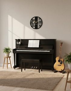 Modern Vintage Vinyl Guitar Pattern Metal Round Quartz Analog Hanging Wall <b>Clock</b> <b>LED</b> Night Light Creative Art Design Home Decor - Product Image 4
