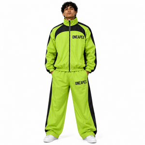 Ensemble de survêtement pour homme vert néon et noir, veste coupe-vent légère, pantalon de jogging, vêtements de sport, ensemble streetwear - Product Image 1