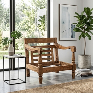 Modern Classic Solid <b>Wood</b> Armchair Elegant Slatted Back Single Wooden <b>Sofa</b> Furniture For Rustic Home Setup Art Design Pure Art - Product Image 5