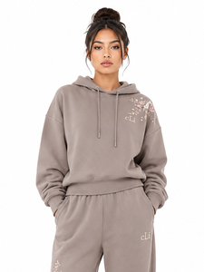 Floral Embroidered Custom Hoodies Hot Selling Tracksuit Oversized Hoodie and Relaxed Fit <b>Palazzo</b> <b>Pants</b> Two Piece Set Winter DTG - Product Image 4