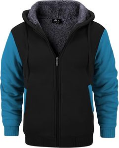 Sweat-shirt à capuche noir avec manches grises et bordure contrastante, fermeture éclair intégrale, vêtement décontracté pour adultes, usage promotionnel hiver - Product Image 5