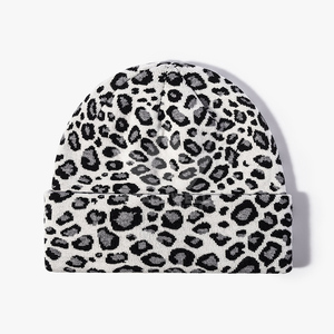 Bonnet en tricot jacquard à imprimé léopard unisexe pour adulte, chapeau d'hiver décontracté 56-58CM, motif gris, noir et blanc - Product Image 3