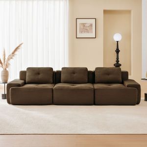Divano Sezionale Moderno Modulare in Tessuto Corduroy 117, Oversize a 3 Posti con Seduta Profonda e Bordatura Perla per Soggiorno - Product Image 1