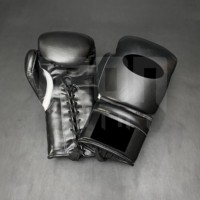 Guantes de Boxeo Negros Personalizables de Primera Calidad, con Agarre Ergonómico, Cuero Vacuno Genuino, Acolchado Grueso de 4 Capas, Cierre de Cordones, Antideslizantes, de Secado Rápido