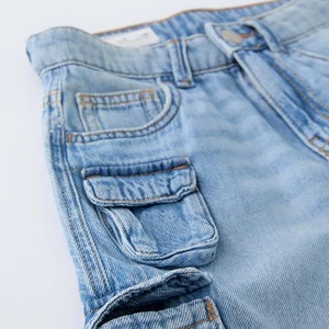 Short en jean taille mi-haute en coton uni pour filles, coupe décontractée, extensible, tenue décontractée - Product Image 6