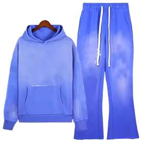 Nuevo conjunto de chándal personalizado de 2 piezas con pantalones acampanados para hombre, conjunto de dos piezas con top corto, pantalones acampanados y sudadera con capucha para hombre - Product Image 1