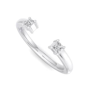 luxury rose gold princess cut diamond <b>two</b> <b>stone</b> open cuff <b>ring</b> minimalist bypass adjustable band fashion jewelry for women - Product Image 6